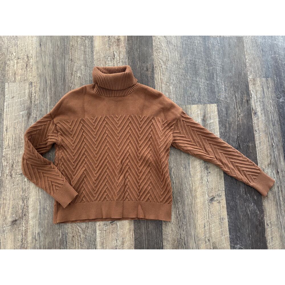 Truth Brown Chevron Pattern Turtleneck Sweater - image 1
